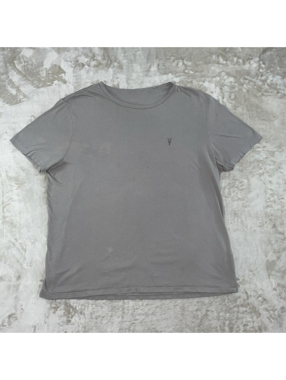 AllSaints T Shirt Men Size 2XL Gray Short Sleeve Distressed Casual Tee Logo